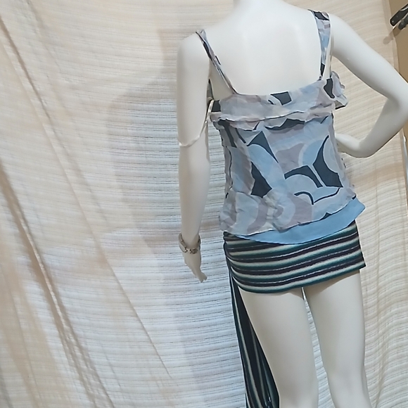 Vintage 90's -Express- Blue/Black & Grey 100% Silk Camisole- Scarf Not Included - Picture 9 of 9